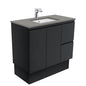 Sarah Dove Grey Undermount 900 Fingerpull Satin Black Vanity on Kick