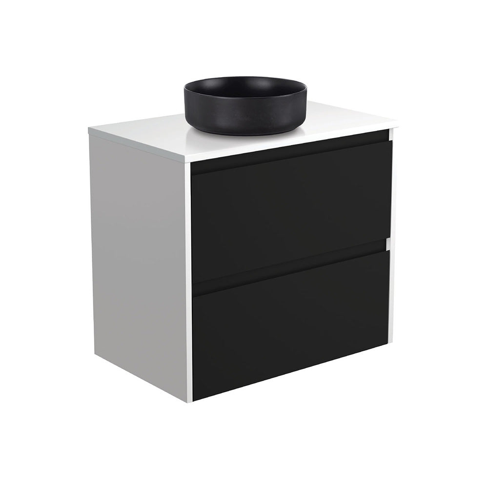 REBA Black CRYSTAL AMATO 750 Matte Black Vanity Matte White Panels Wall Hung NTH