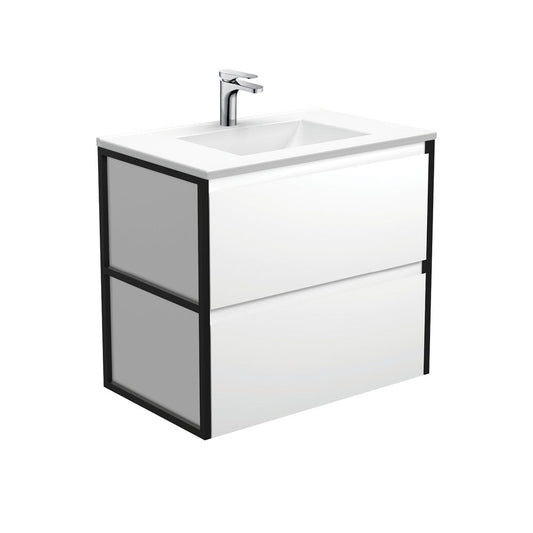 VANESSA AMATO 750 Matte White Vanity with Matte Black Frames Wall Hung 1TH