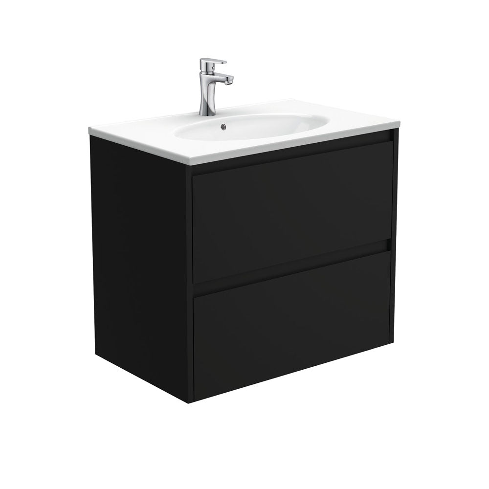 ROTONDO AMATO 750 Matte Black Vanity Wall Hung 1TH