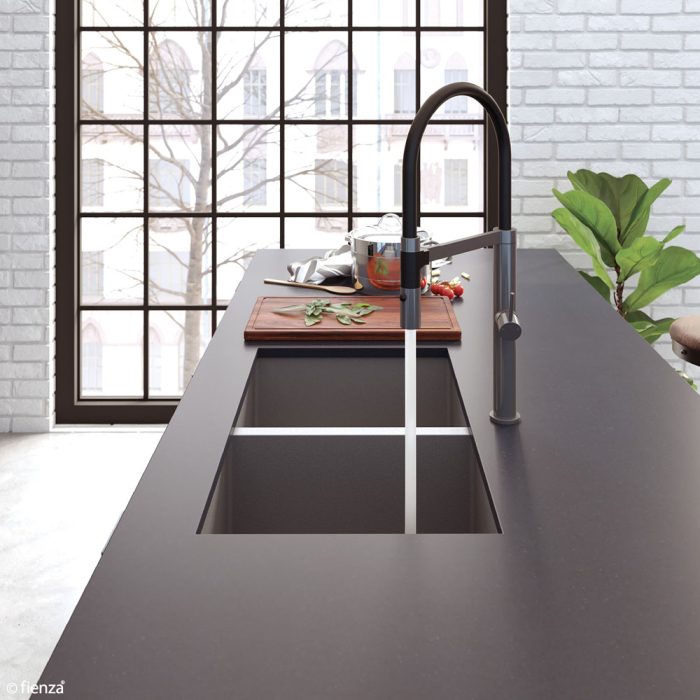 HANA Double Bowl Sink 27L-27L Carbon Metal Inc Sink Protect Top/Undermount 760x450x200mm