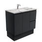 Sarah Calacatta Marble Undermount 900 Fingerpull Satin Black Vanity on Kick
