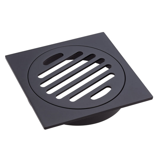 Square Floor Waste Round Grate 100mm Matte Black