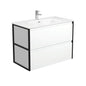 JOLI AMATO 900 Matte White Vanity with Matte Black Frames Wall Hung 1TH