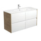 JOLI AMATO 1200 Matte White Vanity with SCANDI OAK Panels Wall Hung 1TH