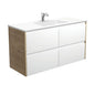 VANESSA AMATO 1200 Matte White Vanity with SCANDI OAK Panels Wall Hung 1TH
