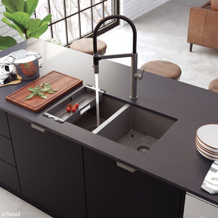 HANA Double Bowl Sink 27L-27L Carbon Metal Inc Sink Protect Top/Undermount 760x450x200mm