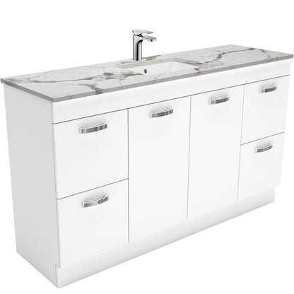 Sarah Calacatta Marble Undermount Single Bowl 1500 UniCab Vanity on Kick