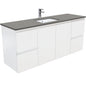 SARAH DOVE GREY 1500 Fingerpull Matte White Wall Hung Cab Single Bowl 1TH