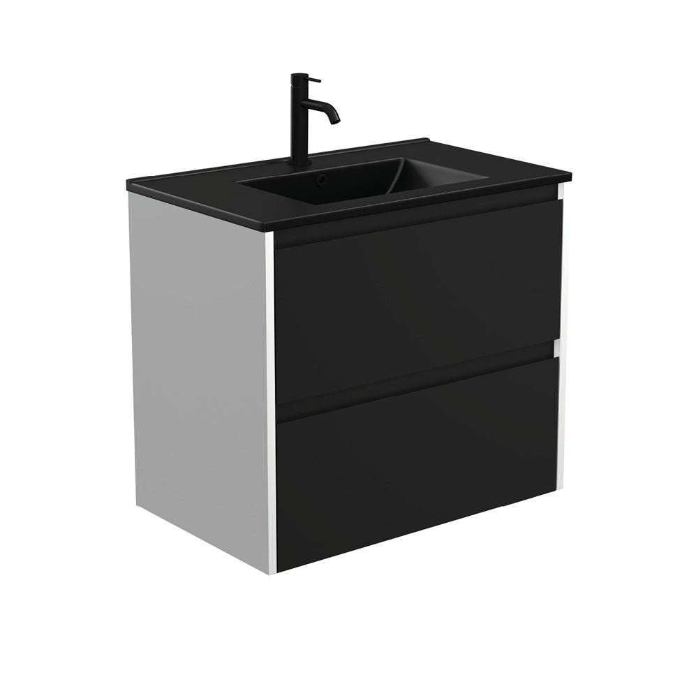 DOLCE MB AMATO 750 Matte Black Vanity with Matte White Panels Wall Hung 1TH