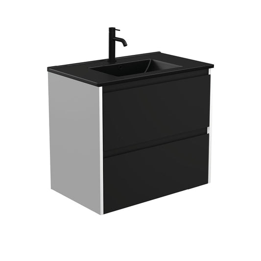 DOLCE MB AMATO 750 Matte Black Vanity with Matte White Panels Wall Hung 1TH