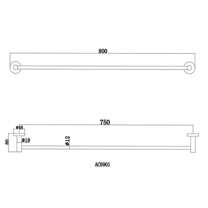 Pentro Chrome Single Towel Rail 790mm(Cuttable)