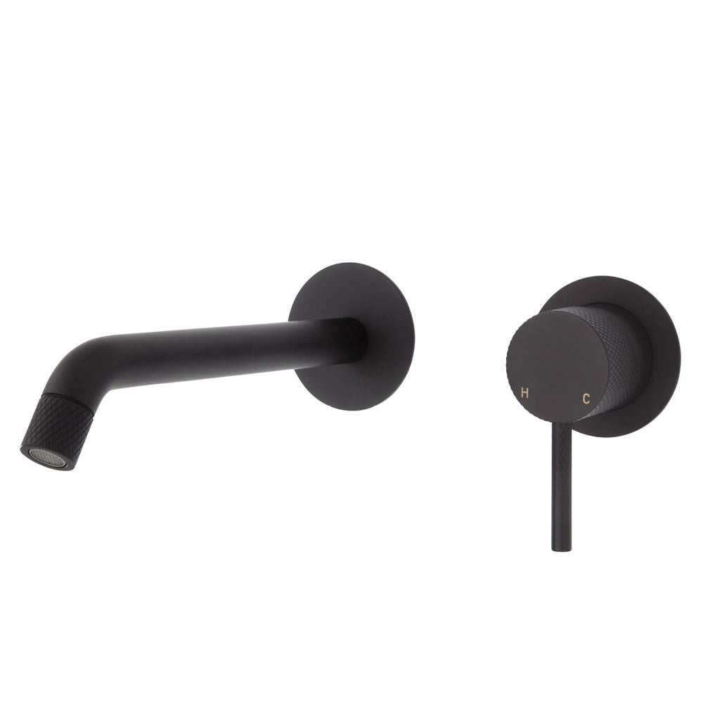 AXLE Basin/Bath Wall Mixer with 200mm Outlet Round Plates Matte Black
