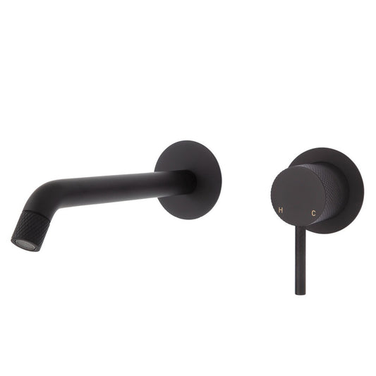 AXLE Basin/Bath Wall Mixer with 200mm Outlet Round Plates Matte Black