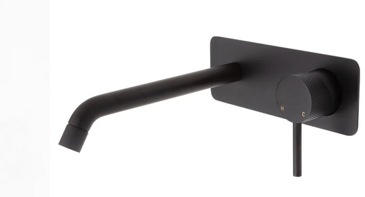 AXLE Basin/Bath Wall Mixer with 200mm Outlet Soft Square Plate Matte Black