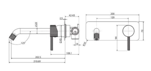 AXLE Basin/Bath Wall Mixer with 200mm Outlet Soft Square Plate Matte Black