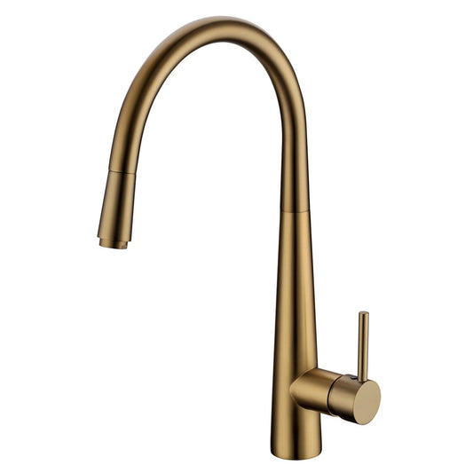Pentro Brushed Yellow Gold Round Pull Out Kitchen Mixer
