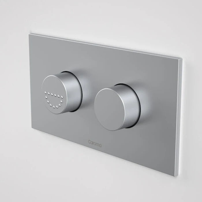 Caroma Invisi Series II Round Dual Flush Plate & Raised Care Buttons (Plastic) - Satin Chrome