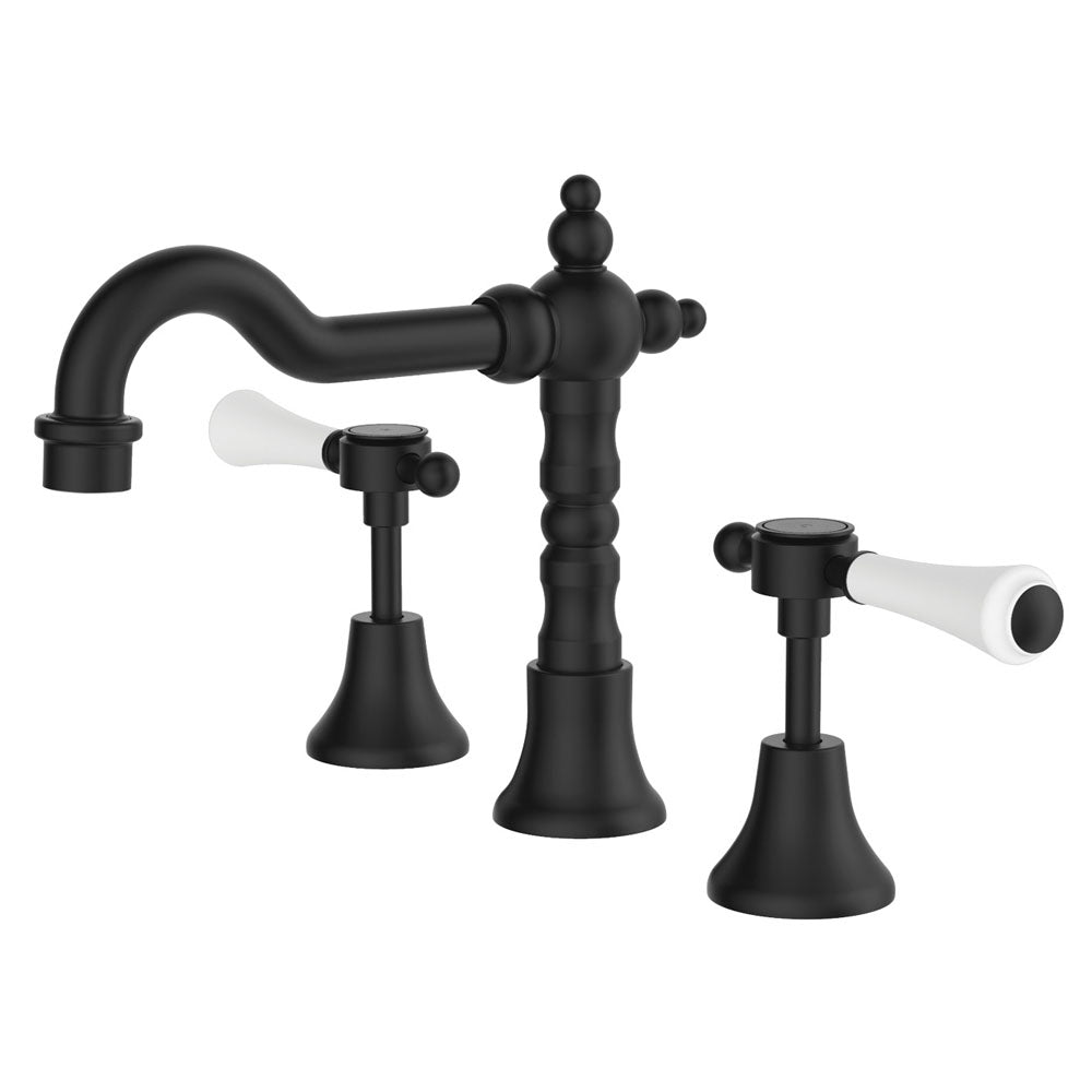 LILLIAN Lever Shepherds Crook Basin Set Matte Black White Handle