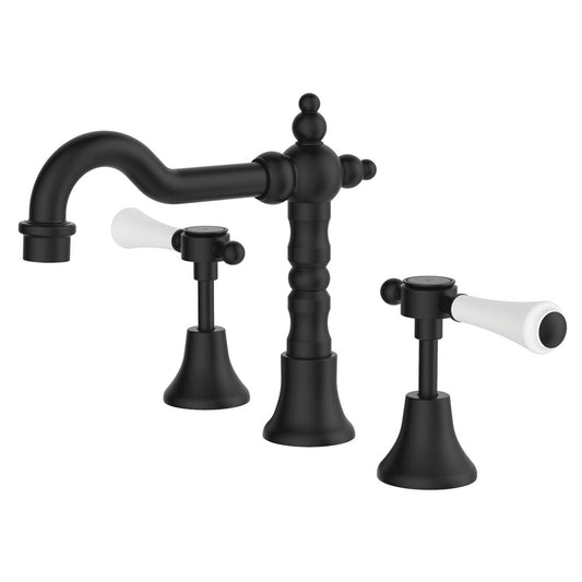 LILLIAN Lever Shepherds Crook Basin Set Matte Black White Handle