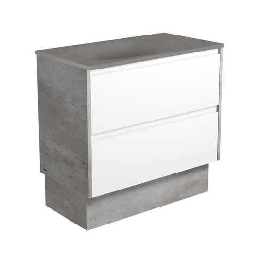 SATORI AMATO 900 Satin White Vanity with INDUSTRIAL Panels On Kick