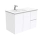 DOLCE 900 Left Offset Basin FINGERPULL Gloss White Wall Hung Vanity 1TH