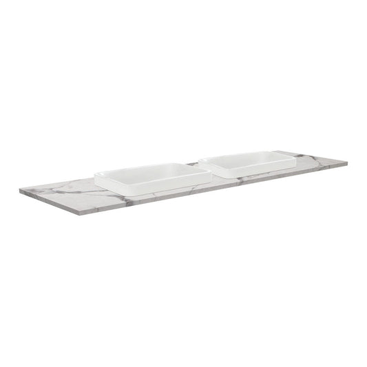 SARAH Semi Inset CALACATTA MARBLE 1500mm Basin Top Only Double Bowl 2TH