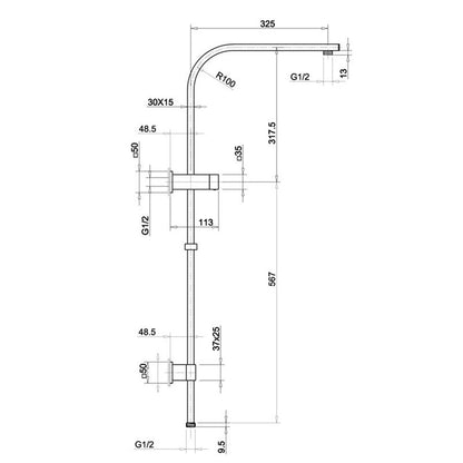 Square Shower Station With 250mm SS Shower Head NO HANDHELD
