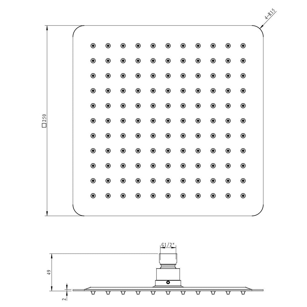 Square Shower Station With 250mm SS Shower Head NO HANDHELD