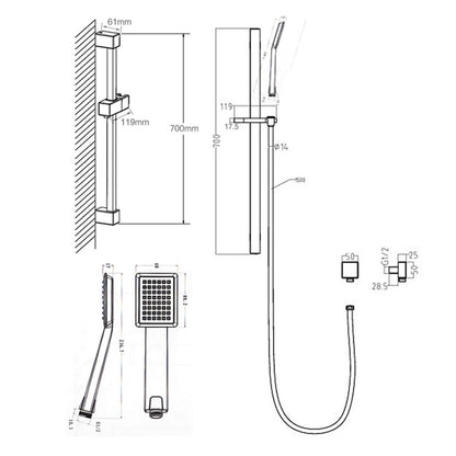 Cavallo Chrome Square Handheld Shower Head
