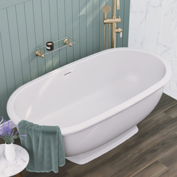 WASHINGTON Matte White Stone Bath 1560 x 810 x 545 mm with Overflow
