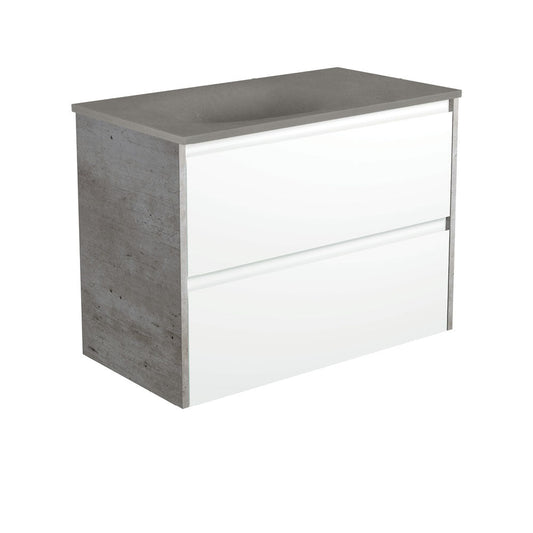 SATORI AMATO 900 Satin White Vanity with INDUSTRIAL Panels Wall Hung