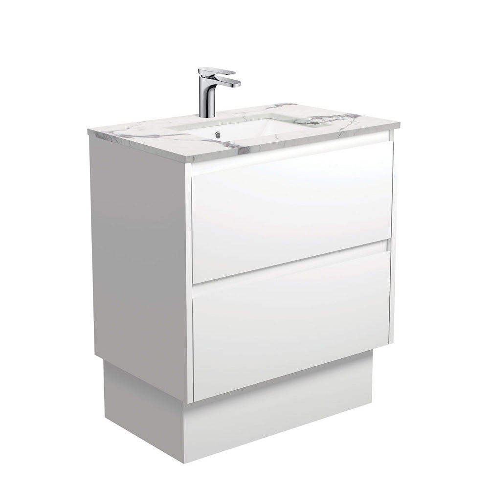 SARAH CALACATTA MARBLE AMATO 750 Satin White Vanity On Kick 1TH