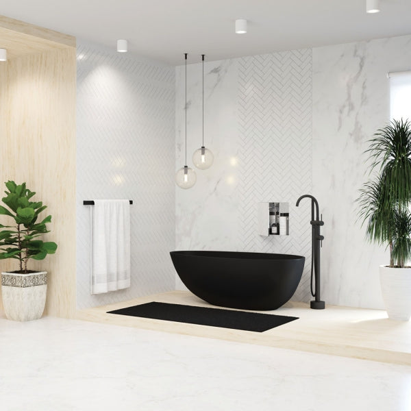 BAHAMA Matt Black Stone Bath 1700x880x560mm with Overflow