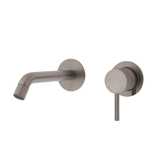 AXLE Basin/Bath Wall Mixer with 160mm Outlet Round Plates Brushed Nickel