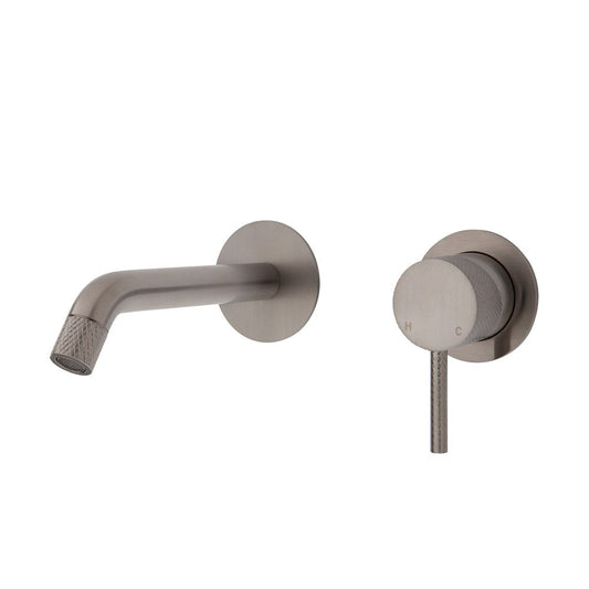 AXLE Basin/Bath Wall Mixer with 160mm Outlet Round Plates Brushed Nickel