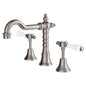 LILLIAN Lever Shepherds Crook Basin Set Brushed Nickel White Handle