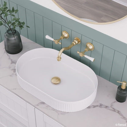 LILLIAN Lever Shepherds Crook Basin Set Urban Brass White Handle