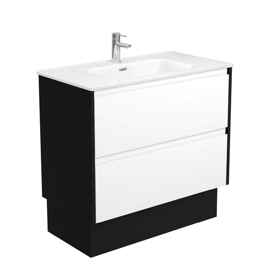 JOLI AMATO 900 Matte White Vanity with Matte Black Panels and Kick 1TH