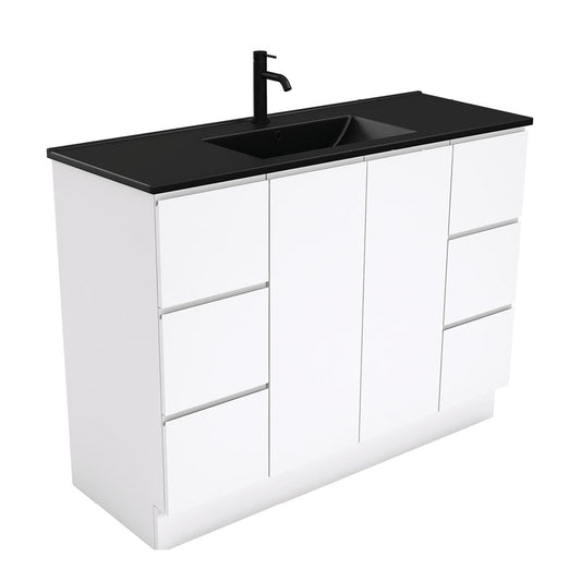 DOLCE Matte Black 1200 FINGERPULL Gloss White Vanity on Kick 1TH