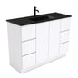 DOLCE Matte Black 1200 FINGERPULL Gloss White Vanity on Kick 1TH