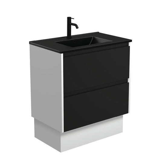 DOLCE MB AMATO 750 Matte Black Vanity with Matte White Panels and Kick 1TH