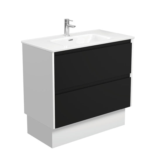 JOLI AMATO 900 Matte Black Vanity with Matte White Panels and Kick 1TH