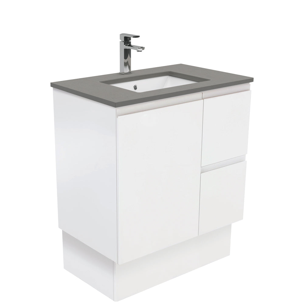 Sarah Dove Grey Undermount 750 Fingerpull Satin White Vanity on Kick