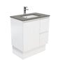 Sarah Dove Grey Undermount 750 Fingerpull Satin White Vanity on Kick