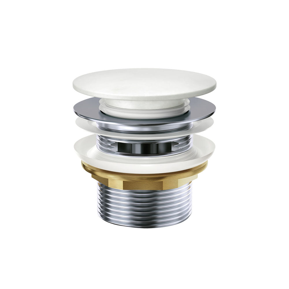 Pull Out Pop Up Bath Waste 40mm White Cast Stone with Overflow 55mm Thread Length
