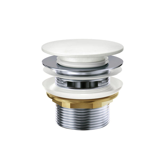 Pull Out Pop Up Bath Waste 40mm White Cast Stone with Overflow 55mm Thread Length
