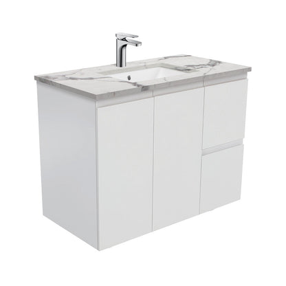 Sarah Calacatta Marble Undermount 900 Fingerpull Satin White Wall-Hung Vanity