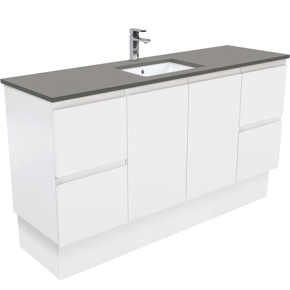 SARAH DOVE GREY 1500 Fingerpull Matte White Cab on Kick Single Bowl 1TH