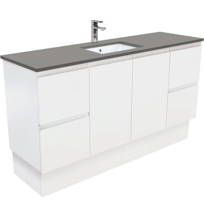 SARAH DOVE GREY 1500 Fingerpull Matte White Cab on Kick Single Bowl 1TH